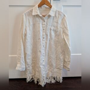 J.O.A. Women's 100% Linen Cream Textured Button-Up Shirt Jacket Size Small